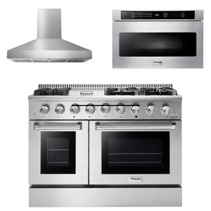 THOR Kitchen Package - 48" Gas Burner, Electric Oven Range, Range Hood, Microwave, AP-HRD4803U-W-4