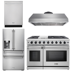 THOR Kitchen Package - 48" Gas Range, Range Hood, Dishwasher, Refrigerator with Water and Ice Dispenser, AP-LRG4807U-10
