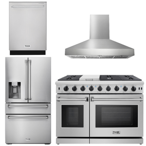 THOR Kitchen Package - 48" Gas Range, Range Hood, Dishwasher, Refrigerator with Water and Ice Dispenser, AP-LRG4807U-W-7