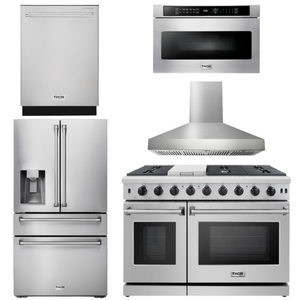 THOR Kitchen Package - 48" Gas Range, Range Hood, Dishwasher, Refrigerator with Water and Ice Dispenser, Microwave, AP-LRG4807U-W-9