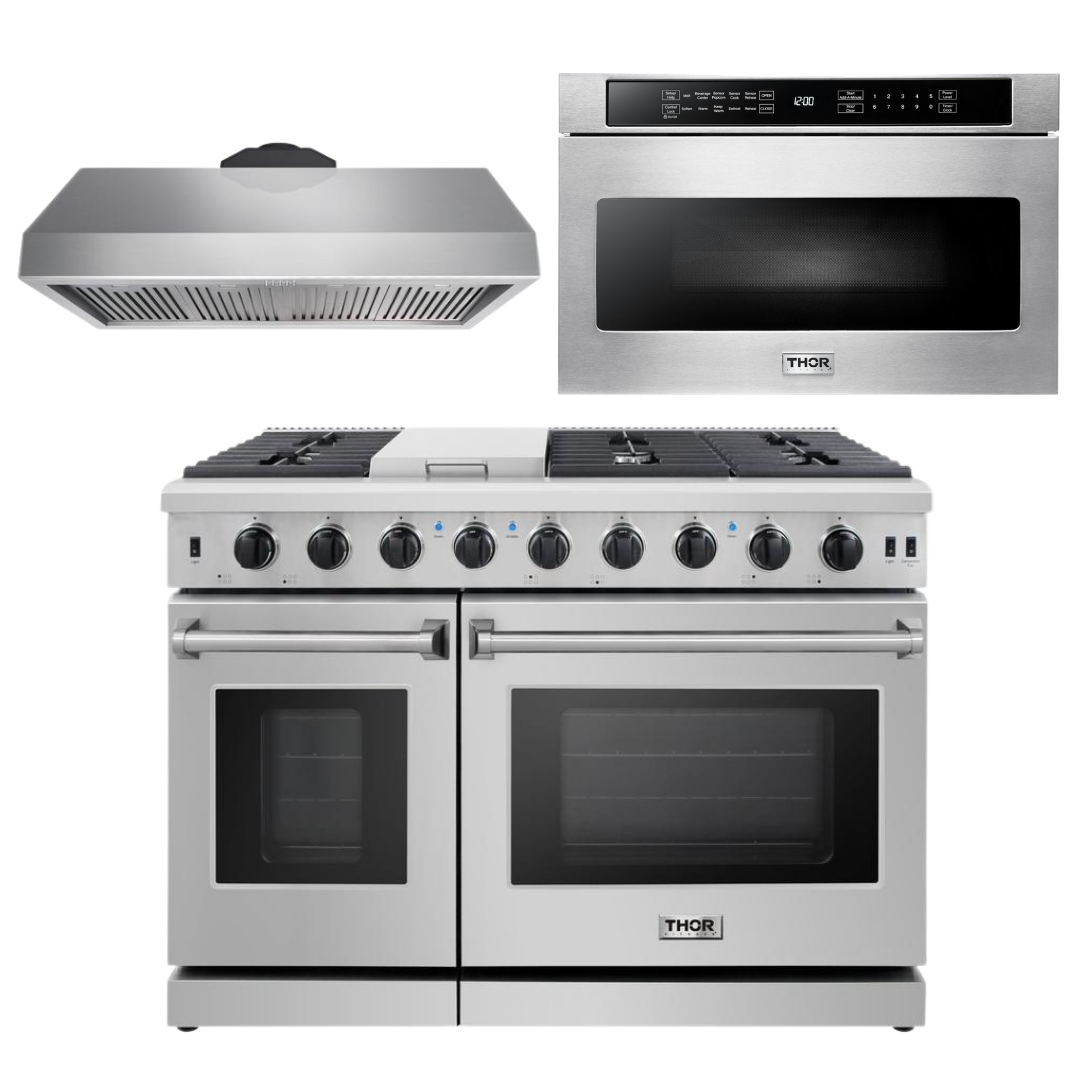 Thor Kitchen 48-in 7 Burners 4.6-cu ft / 2.2-cu ft Convection Oven  Freestanding Natural Gas Double Oven Gas Range (Stainless Steel) in the  Double Oven Gas Ranges department at