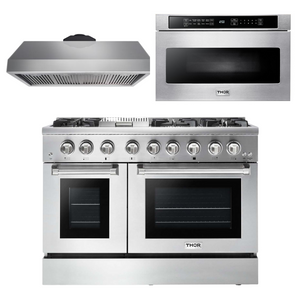 Thor Kitchen Package - 48 in. Propane Gas Burner/Electric Oven Range, Range Hood, Microwave Drawer, AP-HRD4803ULP-5