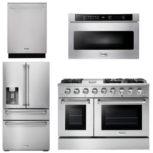 THOR Kitchen Package - 48" Gas Range, Refrigerator with Water and Ice Dispenser, Dishwasher, Microwave, AP-HRG4808U-12