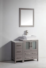 Ravenna 36 in. W x 18.5 in. D x 36 in. H Bathroom Vanity in Grey with Single Basin Top in White Ceramic and Mirror