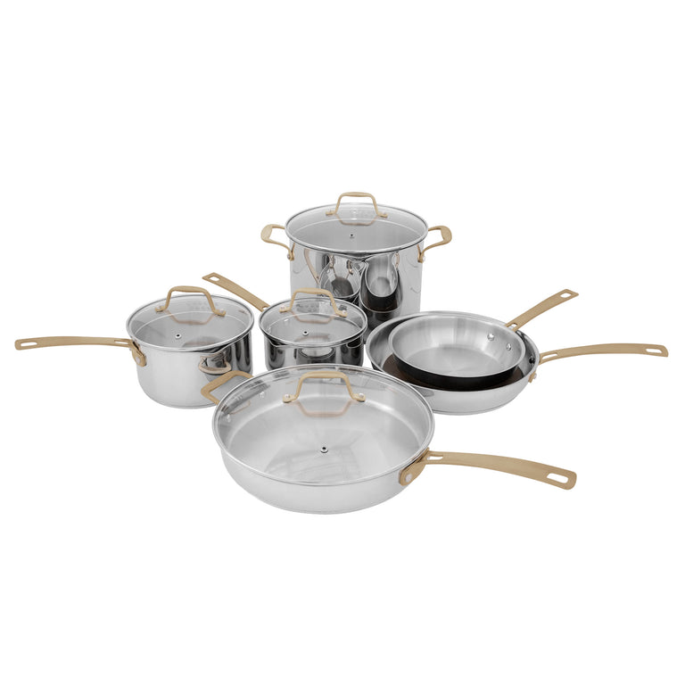 ZLINE 10 Piece Non-Toxic Cookware Set in Stainless Steel with Bronze Trim