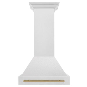 ZLINE Autograph 30" Satin Stainless Steel Wall Mount Range Hood with Polished Gold Handle, 8654SNZ-30-G
