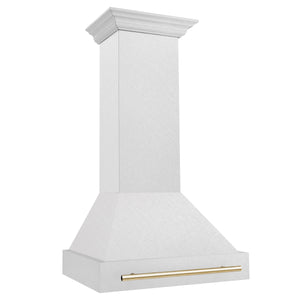 ZLINE Autograph 30" Satin Stainless Steel Wall Mount Range Hood with Polished Gold Handle, 8654SNZ-30-G