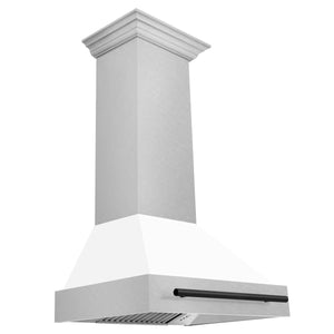 ZLINE Autograph 30" Satin Stainless Steel Wall Mount Range Hood with White Matte Shell and Matte Black Handle, 8654SNZ-WM30-MB