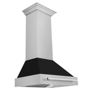 ZLINE 30" Satin Stainless Steel Wall Mount Range Hood with Black Matte Shell and Stainless Steel Handle, 8654SNX-BLM-30