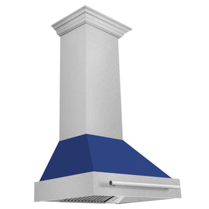ZLINE 30" Satin Stainless Steel Wall Mount Range Hood with Blue Matte Shell and Stainless Steel Handle, 8654SNX-BM-30
