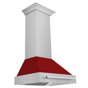 ZLINE 30" Satin Stainless Steel Wall Mount Range Hood with Red Gloss Shell and Stainless Steel Handle, 8654SNX-RG-30