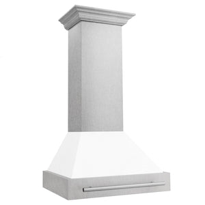 ZLINE 30" Satin Stainless Steel Wall Mount Range Hood with White Matte Shell and Stainless Steel Handle, 8654SNX-WM-30