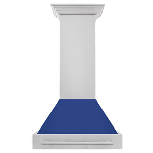 ZLINE 30 Inch Stainless Steel Range Hood with Blue Matte Shell and Stainless Steel Handle, 8654STX-BM-30