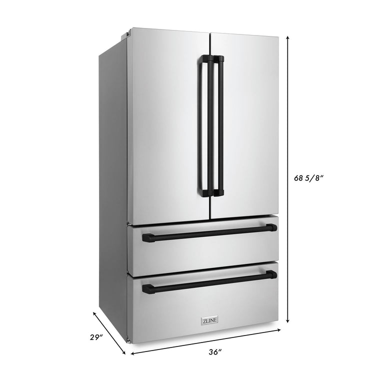 ZLINE Autograph Package - 48" Dual Fuel Range, Range Hood, Refrigerator, Dishwasher with Matte Black Accents