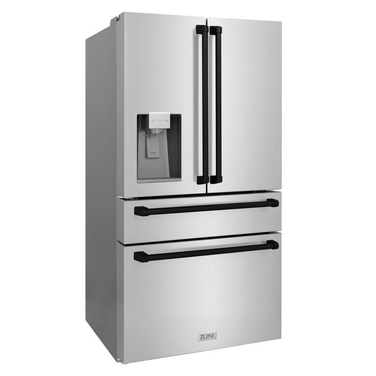 ZLINE 36 In. Autograph Refrigerator with Water and Ice Dispenser in Fingerprint Resistant Stainless Steel with Matte Black Accents, RFMZ-W-36-MB