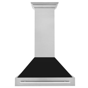 ZLINE 36" Satin Stainless Steel Wall Mount Range Hood with Black Matte Shell and Stainless Steel Handle, 8654SNX-BLM-36