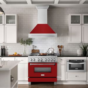 ZLINE 36" Satin Stainless Steel Wall Mount Range Hood with Red Gloss Shell and Stainless Steel Handle, 8654SNX-RG-36
