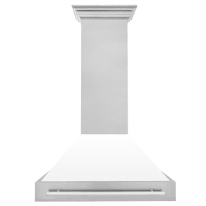 ZLINE 36" Satin Stainless Steel Wall Mount Range Hood with White Matte Shell and Stainless Steel Handle, 8654SNX-WM-36