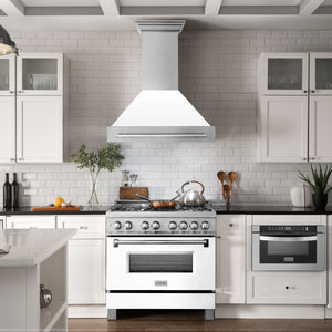 ZLINE 36" Satin Stainless Steel Wall Mount Range Hood with White Matte Shell and Stainless Steel Handle, 8654SNX-WM-36