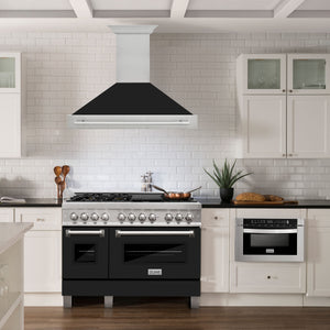 ZLINE 48" Satin Stainless Steel Wall Mount Range Hood with Black Matte Shell and Stainless Steel Handle, 8654SNX-BLM-48
