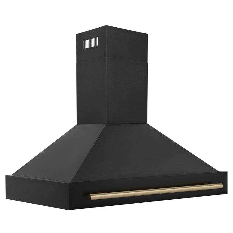 ZLINE 48 in. Autograph Edition Black Stainless Steel Range Hood with Champagne Bronze Handle, BS655Z-48-CB