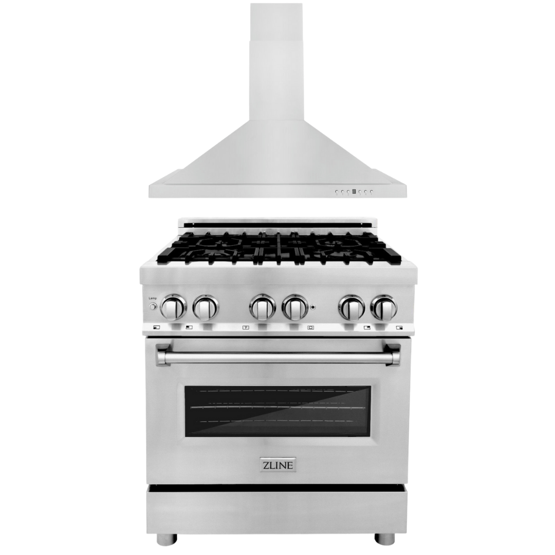 ZLINE Appliance Package 30 inch Dual Fuel Range, 30 inch Range Hood in Stainless Steel