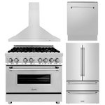 ZLINE Appliance Package - 36 in. Dual Fuel Range, Range Hood, 3 Rack Dishwasher, Refrigerator, 4KPR-RARH36-DWV