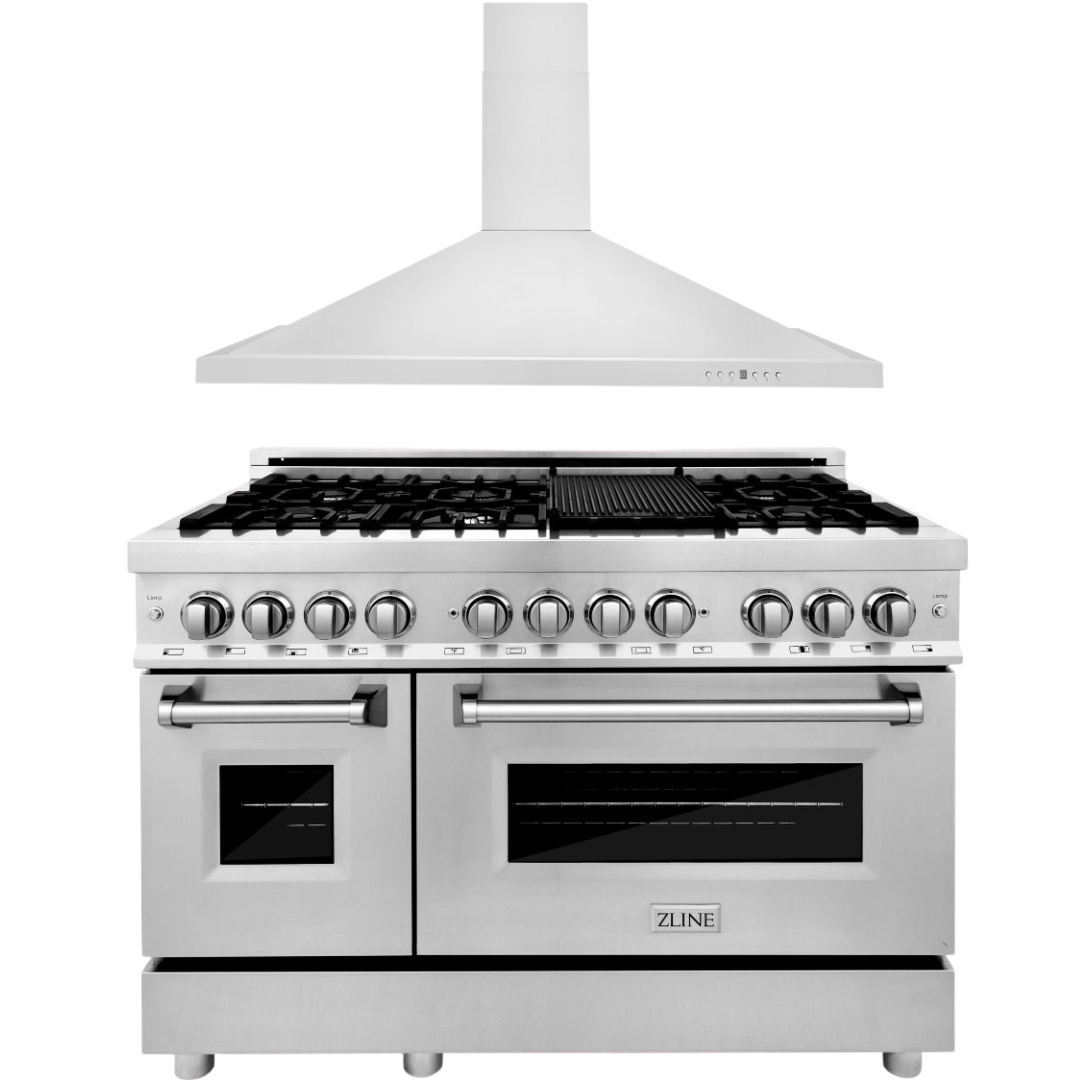 ZLINE Appliance Package - 48 inch Dual Fuel Range and 48 inch Range Hood