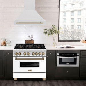 ZLINE Autograph 36" Satin Stainless Steel Wall Mount Range Hood with Champagne Bronze Handle, 8654SNZ-36-CB