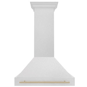 ZLINE Autograph 36" Satin Stainless Steel Wall Mount Range Hood with Polished Gold Handle, 8654SNZ-36-G