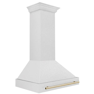 ZLINE Autograph 36" Satin Stainless Steel Wall Mount Range Hood with Polished Gold Handle, 8654SNZ-36-G