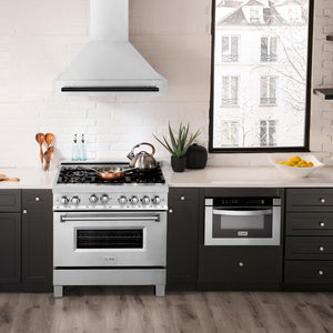 ZLINE Autograph 36" Satin Stainless Steel Wall Mount Range Hood with Matte Black Handle, 8654SNZ-36-MB