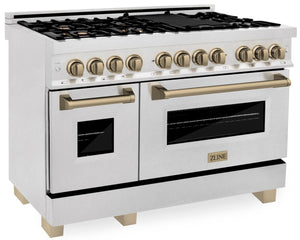ZLINE Autograph Package - 48 In. Dual Fuel Range and Range Hood in Satin Stainless Steel with Champagne Bronze Accents, 2AKPR-RASRH48-CB
