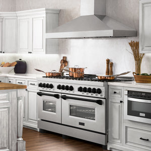 ZLINE Autograph 60" 7.4 cu. ft. Legacy Dual Fuel Range with 9 Burner Gas Cooktop and 2 Electric Convection Ovens in Satin Stainless Steel and Matte Black Accents, RASZ-SN-60-MB