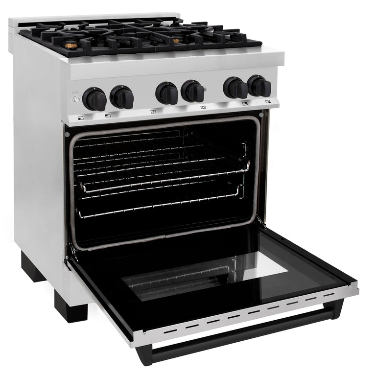 ZLINE Autograph Edition 30 in. 4.0 cu. ft. Dual Fuel Range with Gas Stove and Electric Oven in Stainless Steel with Matte Black Accents, RAZ-30-MB