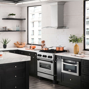 ZLINE Autograph 30" 4.0 cu. ft. Legacy Dual Fuel Range with 4 Burner Gas Cooktop and Electric Convection Oven in Satin Stainless Steel and Matte Black Accents, RASZ-SN-30-MB