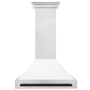 ZLINE Autograph 36" Satin Stainless Steel Wall Mount Range Hood with White Matte Shell and Matte Black Handle, 8654SNZ-WM36-MB