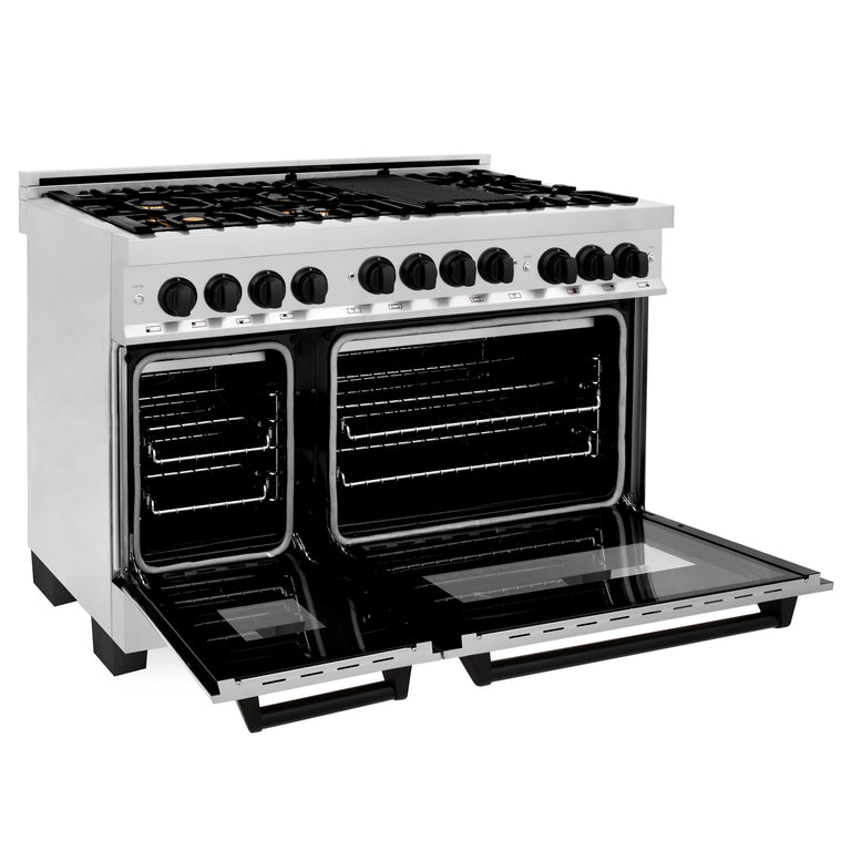 ZLINE Autograph Edition 48 Inch 6.0 cu. ft. Gas Range in Stainless Steel with Matte Black Accents, RGZ-48-MB