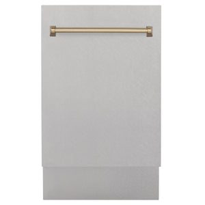 ZLINE Autograph 18" Tallac Series 3rd Rack Top Control Built-In Dishwasher with Satin Stainless Steel Panel and Champagne Bronze Handle, 51dBa, DWVZ-SN-18-CB