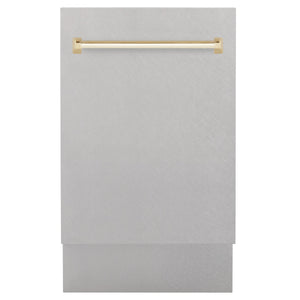 ZLINE Autograph Series 18 In. Dishwasher in DuraSnow® Stainless Steel with Gold Handle, DWVZ-SN-18-G - from Premium Home Source