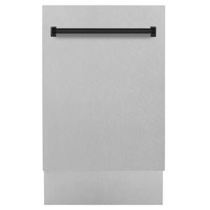 ZLINE Autograph 18" Tallac Series 3rd Rack Top Control Built-In Dishwasher with Satin Stainless Steel Panel and Matte Black Handle, 51dBa, DWVZ-SN-18-MB
