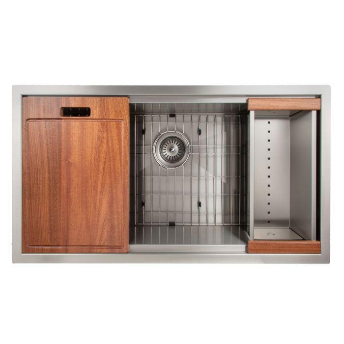 ZLINE Designer Series 33 Inch Undermount Single Bowl Ledge Sink in Stainless Steel with Accessories SLS-33-5