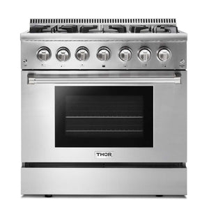 THOR Kitchen Package - 36" Propane Dual Fuel Range, Range Hood, Microwave, AP-HRD3606ULP-5