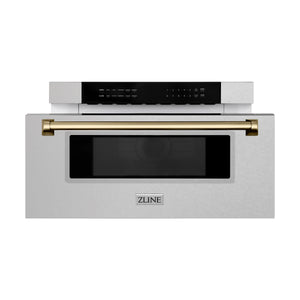 ZLINE Autograph 30" 1.2 cu. ft. Built-In Microwave Drawer in Satin Stainless Steel with Champagne Bronze Accents, MWDZ-30-SS-CB