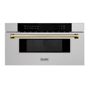 ZLINE Autograph 30" 1.2 cu. ft. Built-In Microwave Drawer in Satin Stainless Steel with Champagne Bronze Accents, MWDZ-30-SS-CB
