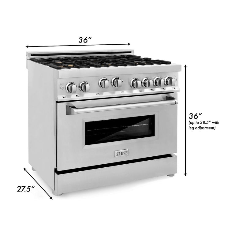ZLINE 36 in. Professional Gas Burner/Gas Oven Gas in Stainless Steel with Brass Burners, RG-BR-36