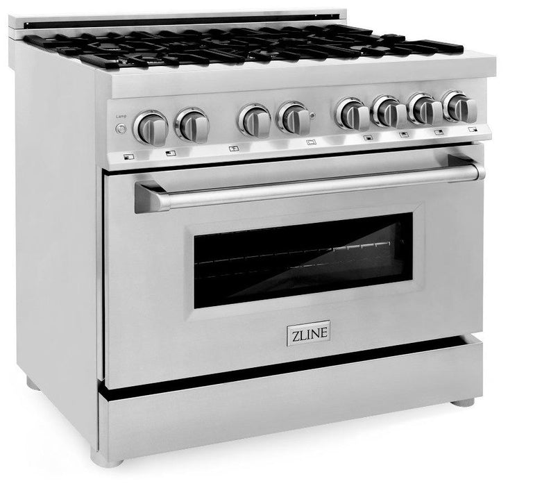ZLINE Kitchen and Bath Appliance Package - 36 in. Dual Fuel Range, 36 in. Range Hood, 2KP-RARH36