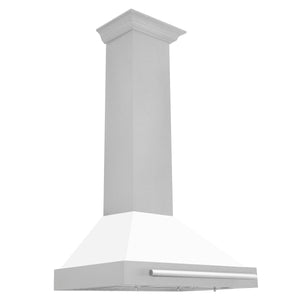ZLINE 30" Convertible Satin Stainless Steel Wall Mount Range Hood with White Matte Shell and Stainless Steel Handle, KB4SNX-WM-30