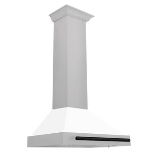 ZLINE Autograph 30" Convertible Satin Stainless Steel Wall Mount Range Hood with White Matte Shell and Matte Black Handle, KB4SNZ-WM30-MB