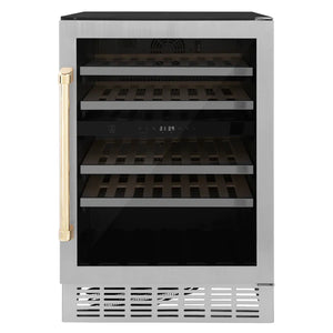 ZLINE Autograph 24" Monument Dual Zone 44-Bottle Wine Cooler in Stainless Steel with Gold Accents, RWVZ-UD-24-G